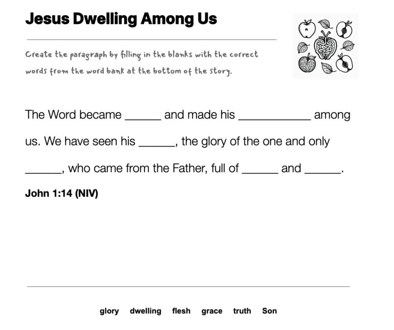 Jesus Dwelling Among Us fill-in-the-blank